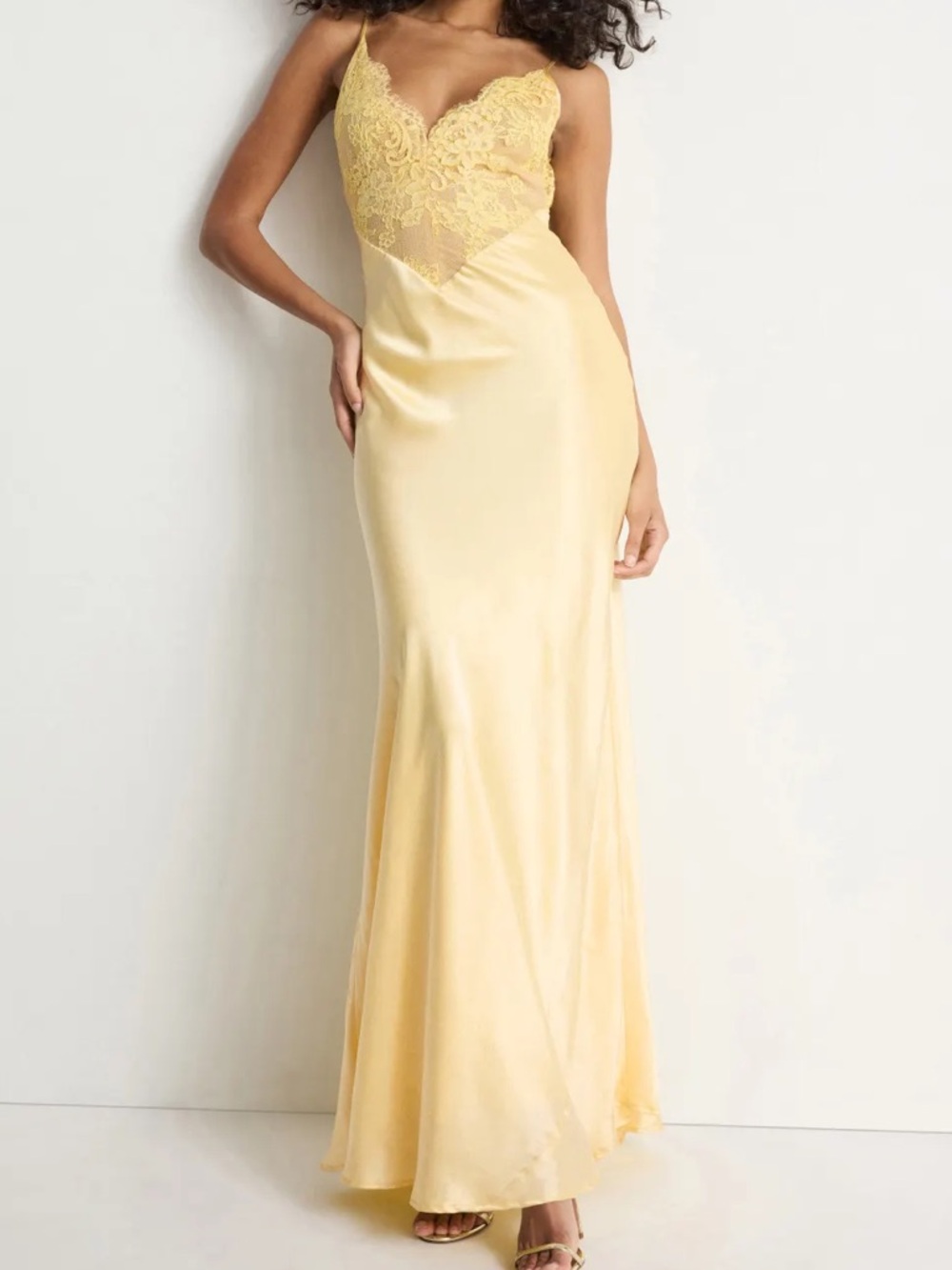 Delicate Yellow Lace V-Neck Dress